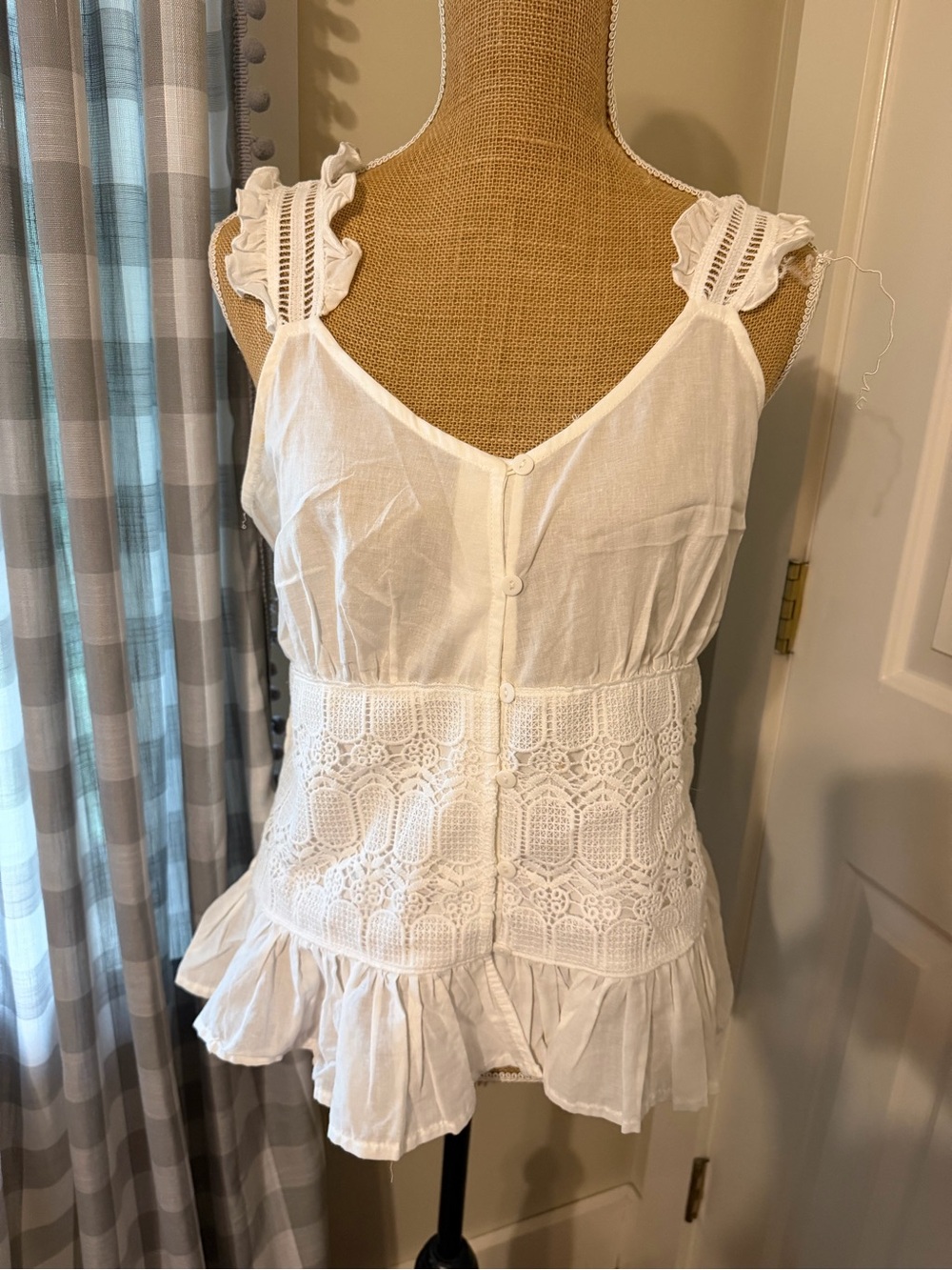 White Crochet-Trim Sleeveless Peplum Top